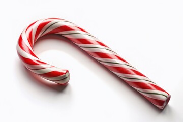 Fototapeta premium A whimsical, minimalist illustration of a candy cane against a white canvas, featuring a twisted peppermint stick ideal for enhancing holiday decor and seasonal themes.
