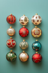 set of christmas ornaments, set of christmas balls, christmas tree decorations, 
