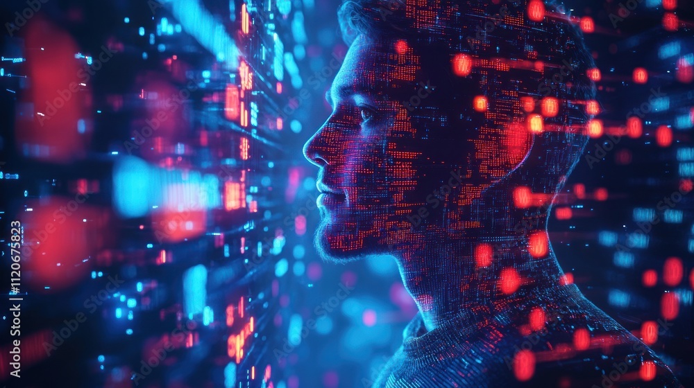 Aufkleber cyber security analysis of artificial intelligence threats by it specialist in futuristic digital en