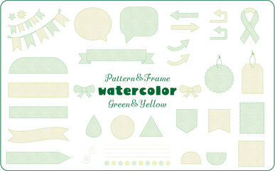 watercolor（水彩）パターン＆フレーム（グリーン＆イエロー）