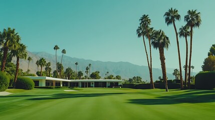 Obraz premium Palm Springs Modernist Oasis: A Serene Golf Course Landscape