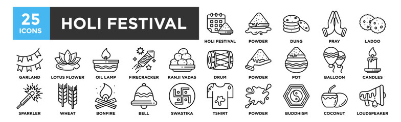 Holi Festival collection set. Containing design Holi Festival, Powder, Dung, Pray, Ladoo