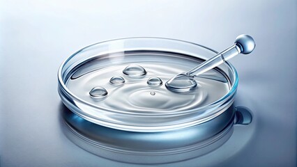 Liquid gel or hyaluronic acid serum in petri dish, skincare, beauty, science, laboratory, research, treatment