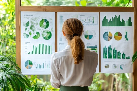 Analyzing growth trends in business reports indoor office infographic display natural light visual data insights