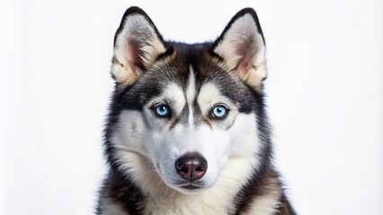 Obraz premium Captivating close-up macro photography of a Siberian Husky against a white backdrop, perfect for dog lovers and animal enthusiasts who adore stunning pet visuals.