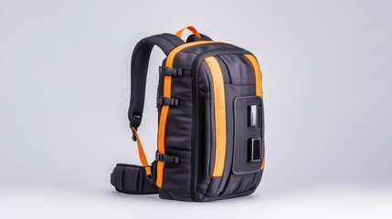 Naklejka premium A sleek black and orange backpack designed for travel and storage.