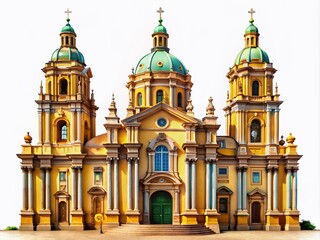 Obraz premium Captivating vintage photography of the Cathedral of the Holy Trinity against a pristine white background. A remarkable architectural gem highlighting intricate details of this historic site.