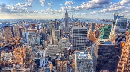 Fototapeta premium Sky-high view of a modern financial district filled with towering skyscrapers