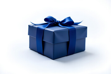 Obraz premium Elegant Blue Gift Box with White Background Design - AI-Generated