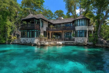 Stunning coastal retreat tropical paradise real estate photography serene waterfront wide-angle view luxury living