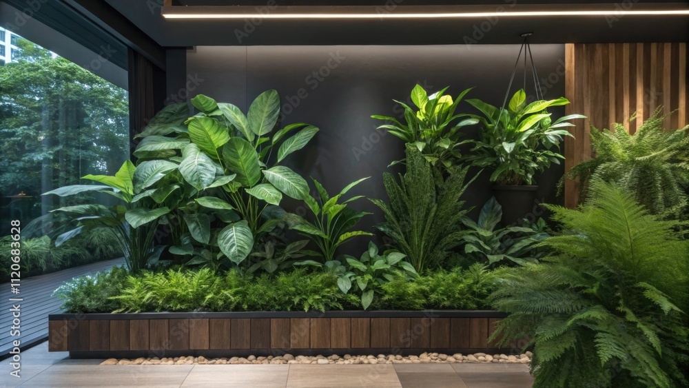 Poster decorative elements like lush green plants thrive against the deep backdrop bringing a touch of natu