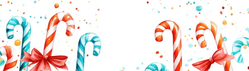 Festive candy canes and colorful confetti celebration winter wonderland digital artwork cheerful atmosphere vibrant perspective