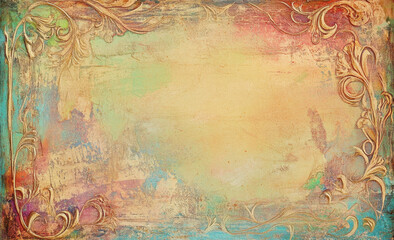 Vintage Bohemian Art Nouveau Background with Vivid Colors