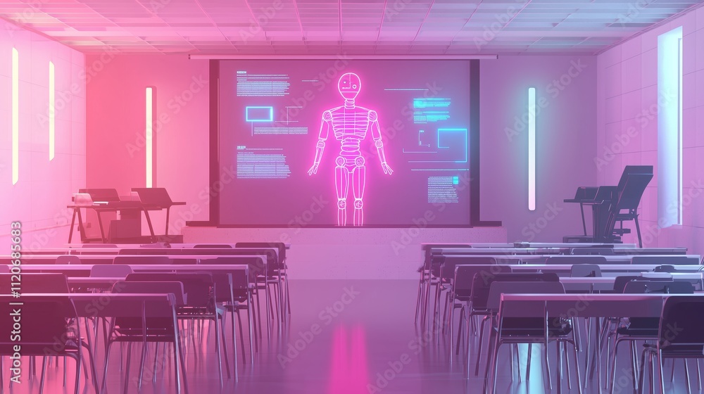 Poster modern sleek ai hologram presentation in high-tech classroom setting