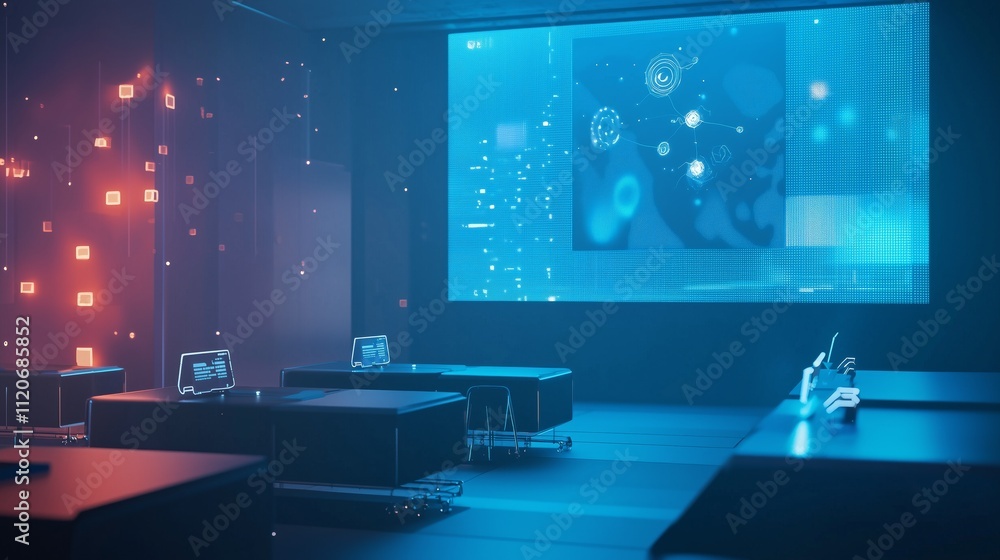 Aufkleber immersive ai educational setup with glowing elements and digital display