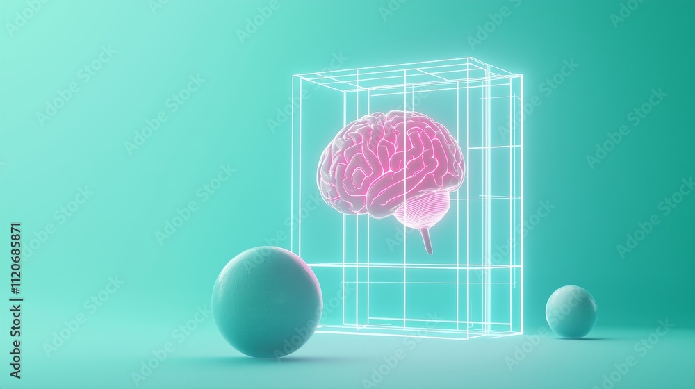Poster immersive ai setup with glowing neon lines and a brain visualization