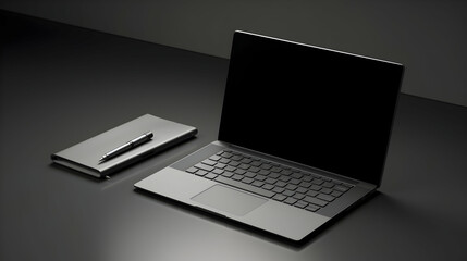Modern Laptop and Notebook on a Dark Desk