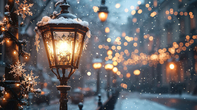 A vintage-style lamp post decorated with fair