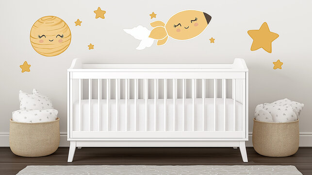 Adorable Nursery Decor: Rocket and Planets Wall Stickers 