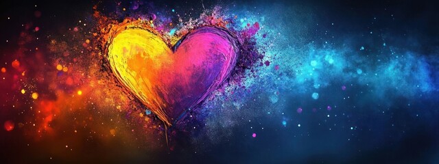 Pride Rainbow Heart Abstract Expressionism Love Support LGBTQ Colors Bright Background