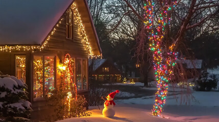 Fototapeta premium a house exterior adorned with colorful Christ