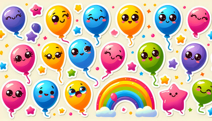 Balloon Vector sets, Pre-school Clip art, Bunch of Balloons Illustrations, for stickers, Designs and Much more