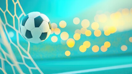 Obraz premium Powerful soccer ball soaring into goal net with dynamic motion trails creates energetic scoring moment in modern vector banner design.