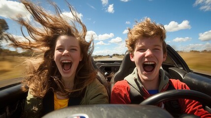 Joyful Ride with Windy Hair and Laughter