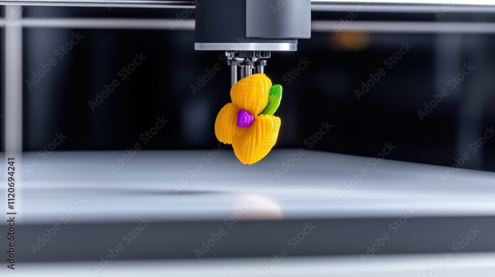 Poster a 3d printer creating a colorful flower design.
