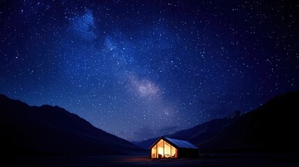 Serene cabin under a starry night sky