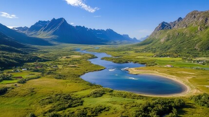 Stunning Landscape with Mountains River and Greenery
