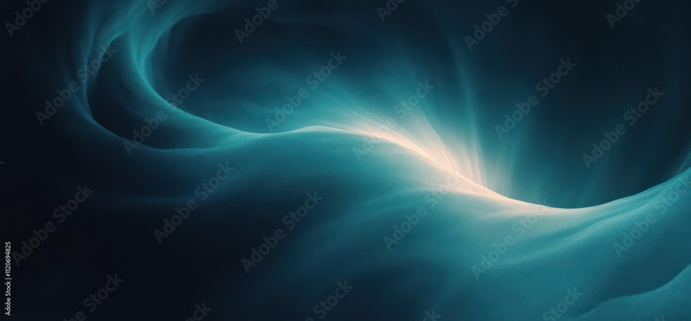 Poster deep teal black abstract art smooth gradient glowing light circular patterns minimalistic compositio