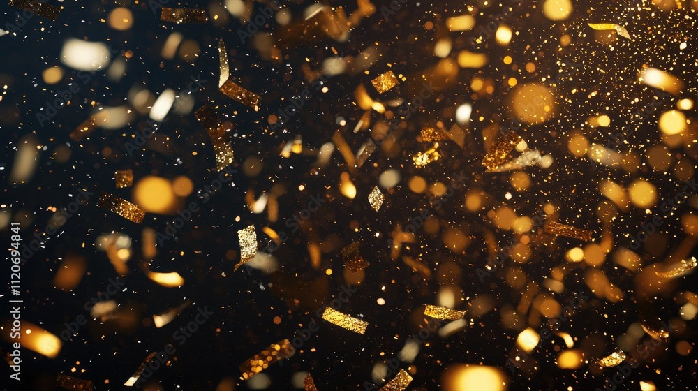 Poster festive happy new year 2021 text with gold confetti and sparkling lights