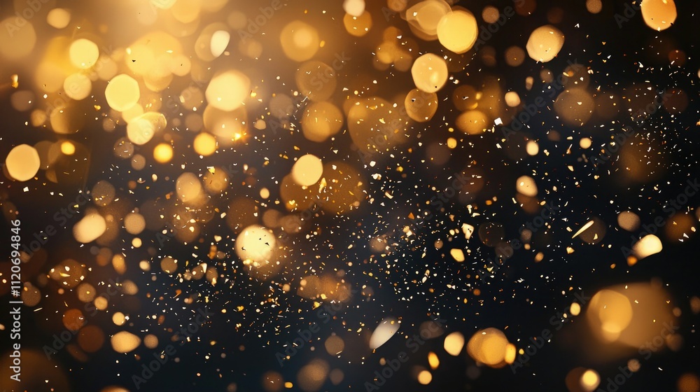 Poster festive happy new year 2021 text with gold confetti and sparkling lights