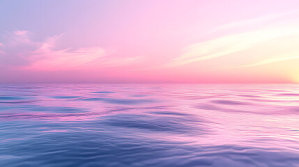 Fototapeta premium Serene pastel sunset over calm ocean waters. Soft pink and purple hues paint the sky and sea, creating a tranquil and dreamy atmosphere. Perfect for relaxation and peaceful vibes.