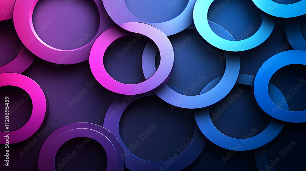 Poster abstract background with overlapping vibrant purple and blue circles. modern, geometric design with 