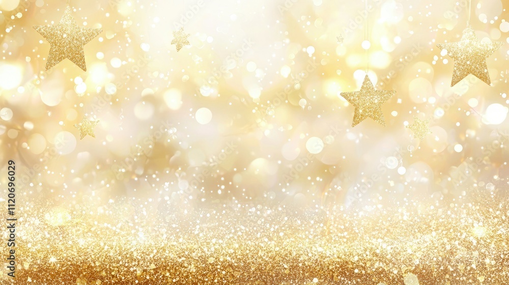 Poster glittery new year background with stars and soft golden lights
