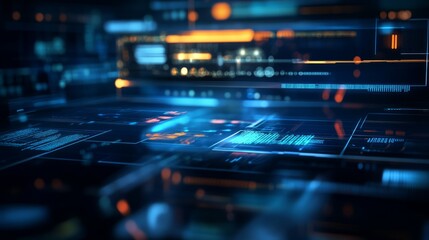 Obraz premium Abstract digital interface with glowing lines and data.