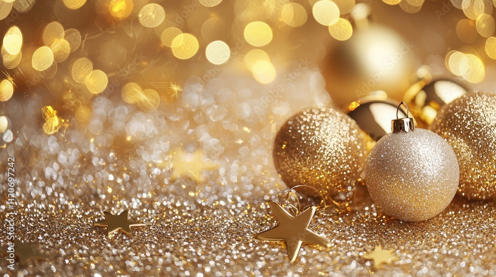 Poster Sparkling background with Happy New Year text and festive elements 