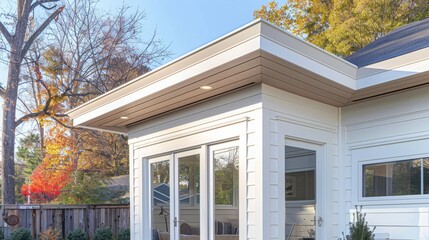 Shed Roof Extension: A sloping roof that extends outward, providing extra shelter for outdoor spaces or porches, offering a sleek, minimalist design with practical benefits.
