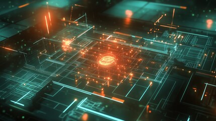 Fototapeta premium Abstract digital network glowing lines and nodes.