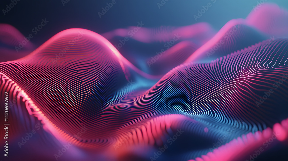 Poster abstract 3d rendering of flowing, vibrant pink and blue lines creating a wave-like pattern. perfect 