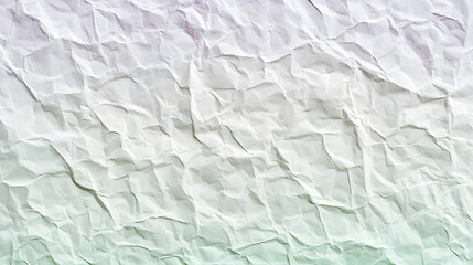 Obraz premium Close-up of crumpled white paper with a subtle gradient of pastel purple and green. The texture is rough and uneven, showing deep creases and folds.