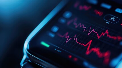 Close-up of smartwatch displaying heart rate monitor data