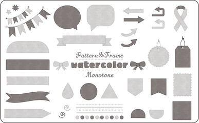 watercolor（水彩）パターン＆フレーム（モノトーン）