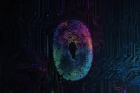 Digital Fingerprint With Neon Lines And Glowing Details, Symbolizing Cybersecurity