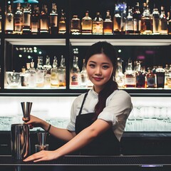 Smiling Bartender Professional Nightlife Barkeeper Woman Female Bar Worker