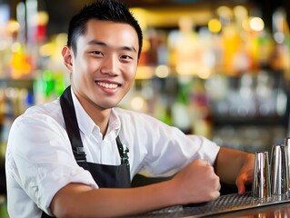 Smiling Bartender Service Professional Barkeeper Man Male Bar Worker