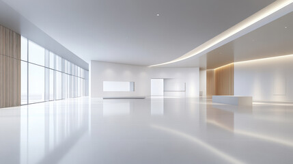 Fototapeta premium Modern Minimalist Lobby with White and Wood Accents