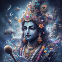 Lord Shree Krishna Digital Painting or Digital Art or Abstract - Generative AI